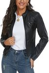 Fahsyee Women's Faux Leather Jacket, Moto Biker Antique-Finished Slim Vegan Motorcycle Zipper Coat Outwear, Black, Size M