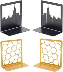 Metal Bookends for Office, Sturdy Book Stopper, Rustproof and Durable Bookends Decorative Unique for Home - Bundle (Black, Gold)