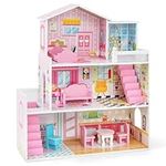 HONEY JOY Kids Wooden Dollhouse, 3-