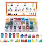 Rustark 250pcs US Grade Automotive Fuses Assortment Kit Standard & Mini Car Blade Fuses, Low and Tall/STD Profile Box Shaped Assorted Fuse for Trucks, Cars and SUV, Boat