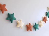 Peach Cuddle Velvet Fabric Star Bunting For Kids Room Decoration (Pack Of 1, 12 Stars, Brown Green Off White) Nursery Decoration, Christmas Decoration, Star Bunting, Fabric Bunting, 99 CM