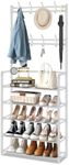 Shoe Coat Rack Freestanding, Hall Tree Coat Rack with 8 Hooks, Entryway Shoe Rack with Coat Rack for Bedroom, Hallway, Office, Living Room, Entryway (Black)