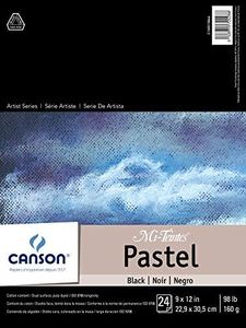 Canson-100510866 Drawing Mi-Teintes Paper Pad, Dual Sided Textures for Pastels, Charcoals, Pencil, Fold Over, 98 Pound, 9 x 12 Inch, Black, 24 Sheets, 9"X12"