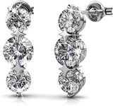 Cate & Chloe Ellie 18k White Gold Earrings with Crystals, Triple Round Cut Solitaire Sparkling Crystal Drop Earring Set, Wedding Anniversary Stud Earrings