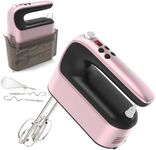 Yomelo 9-Speed Digital Hand Mixer Electric, 400W Powerful DC Motor, Hand Mixer Electric Handheld with Snap-On Storage Case, 5 Stainless Steel Accessories, Beaters, Dough Hooks, Whisk(Rose Gold)