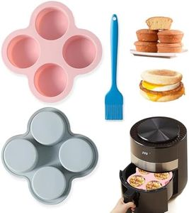 Reusable Silicone Air Fryer Egg Mold, Non-Stick Air Fryer Baking Pan, Silicone Muffin Pans for Baking, Hamburger Bun Pan, Air Fryer Accessories, 4 Cavity 2 Pcs egg molds,6.5inch
