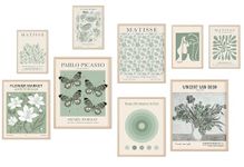 KONGSY Sage Green Wall Art Prints Set of 9, Abstract Matisse Exhibition Posters, Boho Art Prints, Sage Green Wall Decor, Aesthetic Pictures Room Decor for Teen Girls Dorm, Bedroom