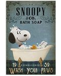 Inga Snoopy And Co Bath Soap Wash Your Paws Poster Vintage Wall Decor Metal Sign Plaque Poster 8X12 inch