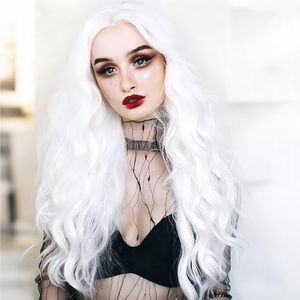 S-noilite White Wig for Women 27 inch Long Curly Wavy Middle Part Wig Seamless Hairline Heat Safe Synthetic Hair Colorful Anime Cosplay Halloween Costume Party Wig
