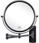 Wall Mounted Makeup Mirror with 5X Magnification, 8 Inch Double Sided Vanity Magnifying Mirror for Bathroom, Black DECLUTTR