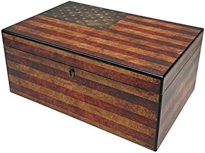 Old Glory Cigar Humidor, Weathered American Flag Exterior, 1 Glass Hygrometer, 1 Rectangle Humidifier, Spanish Cedar Tray with Divider, Holds up to 100 Cigars, by Quality Importers