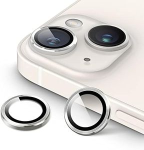 JETech Protector de Lente Cámara para iPhone 14 6,1 Pulgadas y iPhone 14 Plus 6,7 Pulgadas, Cristal Vidrio Templado 9H Individuo Metal, HD Transparente, 1 Juego (Blanco Estrella)
