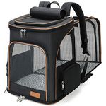 Lekesky Expandable Cat Carrier Backpack - Portable Breathable Rucksack for Medium and Small Cats & Dogs, Foldable with Inner Escape-proof Leash and Pet Mat, Supports 20 lbs (Black)