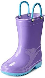 Puddle Play Toddler and Kids Waterproof Solid Rain Boots with Easy-On Handles -Purple,PVC, Size 5 Toddler