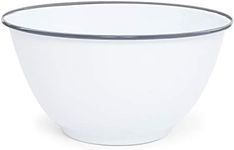 Crow Canyon Home Enamelware Salad Bowl, 5 quart, Vintage White/Grey Rim