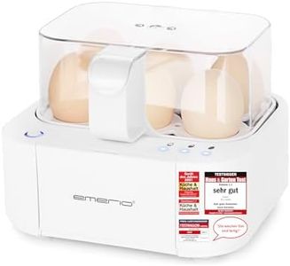 Emerio Best Egg Cooker EB-115560 - Soft, Medium, Hard in One Process - Voice Output - White (2022 Model) - BPA-Free Plastic, Tritan - Includes Measuring Cups, Egg Cutter