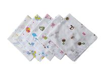 Trance Home Linen Super Soft 100% Cotton Thin Malmal Face Towels | Reusable Hygiene Wash Cloth | Napkin For New Babies | School Use (Small 40X40 Cm, Nursery Designs - Pack Of 5 Pcs), 200 Tc