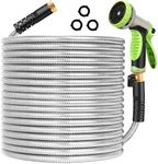 Frojuly Metal Garden Hose 25 ft Stainless Steel Heavy Duty Water Hose-Flexible Lightweight Durable Long No Kink Hoses Pipe with 10 Function Nozzle Strong 3/4’’ Solid Brass Fitting for Outdoor Yard