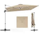 COSTWAY 3M Cantilever Garden Parasol, Square Offset Banana Umbrella with Tilted Design, 360° Rotation, Crank Handle & Cross Base, 8-Rib Outdoor Hanging Sun Shade for Patio Market (Beige)