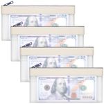 4 Pieces Money Bags With Zipper, Cash Envelopes,7.6 x 3.7 inch Money Pouch, Clear Bank Deposit Bags, Bank Bag, Cash Bag, Coin Bag for Collectors, Multi-Purpose Check Wallet （White）