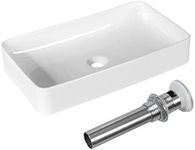 Costway 62 x 35 cm Bathroom Vessel Sink, Porcelain Bathroom Bowl Basin, White Porcelain Ceramic Basin Vessel Vanity Sink Art Basin, w/Pop-up Drain, Ideal for Home, Restaurant and Hotel, Rectangle