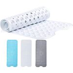 Hafaa Shower Mat Non Slip Anti Mould Extra Long Rubber Bath Mat - 100x40cm Bathtub Shower Mats with 200 Strong Suction Cups Grip and Drain Holes - Soft Bathroom Mat Machine Washable (White)