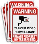 Private Property No Trespassing Sign, 24 Hour Video Surveillance Sign 10x14 Aluminum UV Printed,Durable/Weatherproof Outdoor for Home and Business (4-Pack)