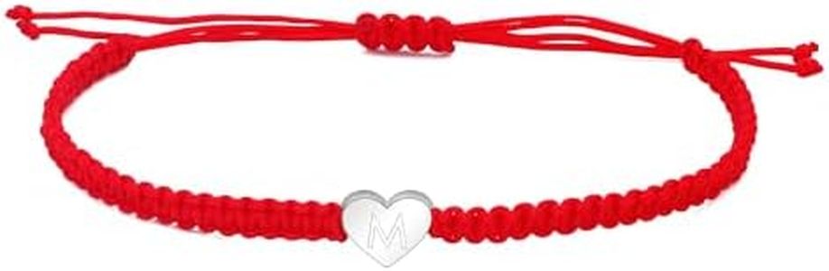 Casxyue Pulseras Iniciales Letra A - Z Roja Pulsera Para Mujer y Niña Colgante en Forma de Corazón Plateado Nombre Iniciales Pulsera Para Amiga Hija Hermana Pareja (M)