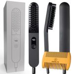 Aberlite Slim Beard Straightener - Anti-Scald Comb Tooth - Ionic Conditioning - Heated Brush - Straightening Comb for Men - for All Beard Types