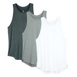 icyzone Women's Racerback Workout Tank Tops - Athletic Yoga Tops, Running Exercise Gym Shirts (Pack of 3) (Large, Black/Gray/White)