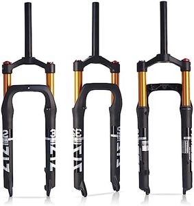 B Bolany 26 * 4.0 inch Fat Tire MTB Air Suspension Fork - 120mm Travel, 135mm Spacing Hub，9mm QR，Crown Lockout,Ultralight Mountain Bike Front Fork， Ideal for Snow Beach XC Mountain Bikes（Gold）