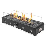 Onlyfire 28'' Tabletop Fire Pit, Propane Gas Fireplace with Rear Air Inlet, Glass Wind Guard and Lava Rock, Outdoor Patio Rectangular Smokeless Fire Table