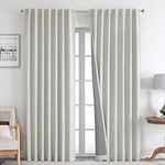 Joydeco 100% Blackout Curtains 90 inches Long Natural Linen Drapes 2 Panels Set Burg for Bedroom Living Room Black Out Darkening Curtain Thermal Insulated Back tab Rod Pocket(52x90 inch,Greyish White)