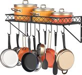 Craftize Mstore 25 Inches Large Wall Mounted Pot Pan Racks Saucepan Hanging Racks Utensils Hanging Shelves, Pan Rack for kitchen, Metal Cookware Organizer with 10 Hooks, Black, Hanging Shelves