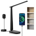 Honeywell LED Desk Lamp Eye Caring - Sunturalux™ H2 Table Lamp with USB Charging Port, 4 Color Modes Stepless Dimmable, Auto Timer,Touch Control Foldable Desk Light for Home Office Bedroom Black