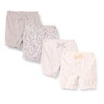 Amazon Essentials Baby Girls' Bloomer Shorts, Pack of 4, Dark Grey Carrots/Grey/Ivory Bunny/Light Grey Stripes, 0-3 Months