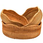 Peohud Set of 3 Rattan Bread Basket, Natural Wicker Fruits Bread Baskets, Wicker Food Storage Baskets Serving Bowl for Bread, Snack, Fruit, Vegetable, 9"/10"/11"