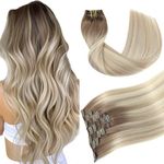 Youngsmile Clip in Hair Extensions Real Human Hair, Human Hair Extensions Clip in, Color 8 Ash Brown Fading to 60 Platinum Blond mixed 18 Ash Blond,20 Inch 120 Gram 7 Pcs (7pcsclip#8/60/18-20'')