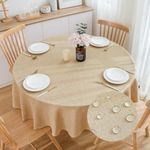 SPRICA Round Tablecloth 120cm Diameter Water Resistant Linen Texture Spill Proof Wipeable Table Cover Solid Colour Circle Cover, Wheat