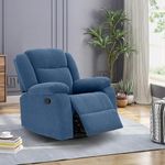 duroflex Avalon - Rocking & Revolving Single Seater Fabric Manual Recliner in Twilight Blue Colour