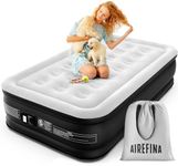 Airefina Comfort Air Mattress Twin with Built-in Electric Pump, Inflatable Bed in 2 Mins Self-Inflation/Deflation, Flocked Surface Blow Up Bed for Home Portable Camping 190x99x46cm, 650lb MAX