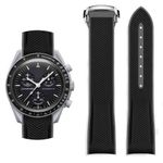 Wentokye Curved End Rubber Strap Compatible with Omega X Swatch Moonswatch Speedmaster and more 20mm Watch，Swatch Omega Moonswatch Speedmaster Watch Replacement Band Deployment Buckle Men Women(Black)
