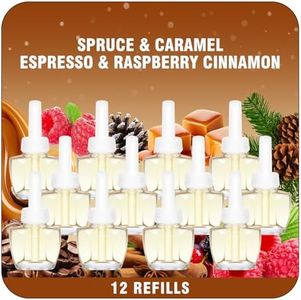Plug In Air Fresheners for Home – 12 Pack Fall Scented Air Freshener, Spruce, Caramel, Espresso, Raspberry Cinnamon – Long Lasting 7.92 Fl Oz, Compatible with Air Wick & Glade, Not Include Glade Plus