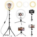 13" Selfie Ring Light with Tripod Stand & Phone Holder, 74"/187cm Tall Large LED Ringlight Dimmable 3-Color Floor & Desk Circle Lights for Makeup YouTube Video Vlog Live Streaming Zoom Meeting