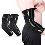 Nivia Knitted Elbow Support For Men & Women, Compression Elbow Sleeve, Elbow Brace for men, Ideal For Gym, Weightlifting, Fitness, Training & Injury Prevention (Pair) (Green/Black, M)