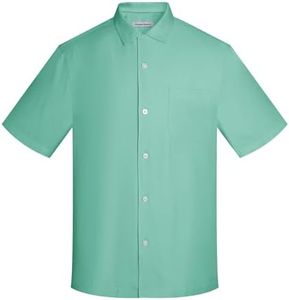 Havana Breeze Men's Silk Hawaiian Short Sleeve Button Down Shirt Casual Tropical Holiday Beach Shirts Light Green