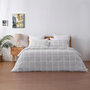 Dreamaker 225TC Cotton Washed Comforter Set - Soft & Cozy Bedding Collection All-Season Quilted Bedspread Hypoallergenic - Checkered Grey (King) 1 x Comforter 245x210cm;2 x Pillowcases 48 x 73 +15cm