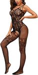 Bommi Fairy Women's Lace Mesh Lingerie Mini Dress Badydoll Fishnet Lingerie Tights Suspenders Striped Hollow-Out Lingerie Sexy Pack Hip Skirt Strapless (Black)