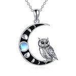 YAFEINI Owl Necklace for Women Moonstone Owl Pendant Necklace Moon Owl Jewellery Gifts for Wife Mum Girlfriend