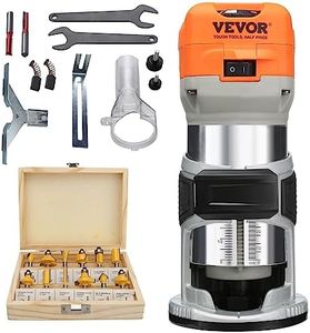 VEVOR Wood Router, 1.25HP 800W, Compact Wood Trimmer Router Tool, 30000RPM Max Speed 6 Variable Speeds, with 1/4'' & 5/16'' Collets 12 PCs Milling Cutters Dust Hood, for Woodworking Slotting Trimming